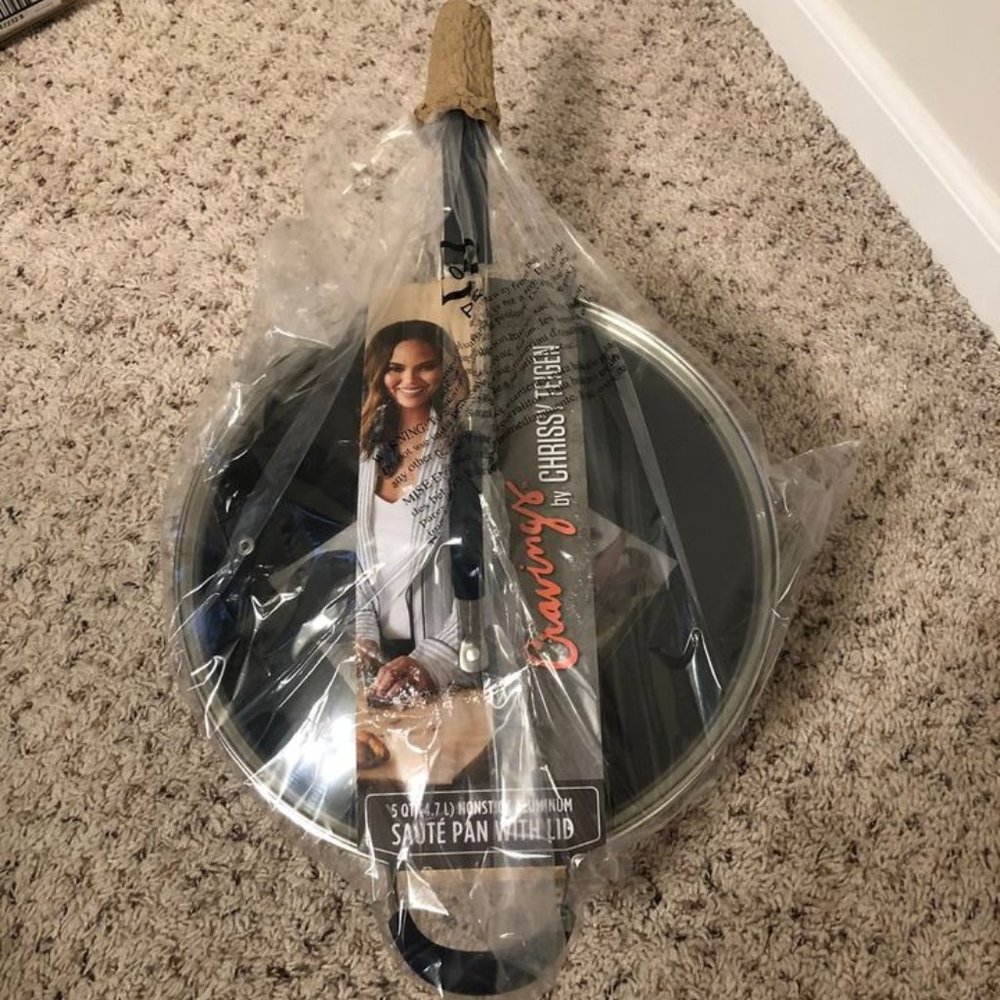 Cravings By Chrissy Teigen Nonstick navy blue Sauté Pan With Lid 5 QT, Brand New
